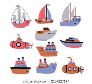 Set of sea transport. vector illustration