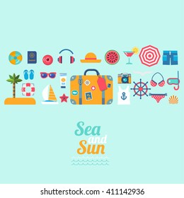 set of sea travel vector flat icons