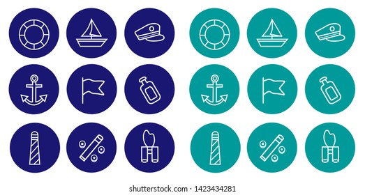 Set of sea trip linear icons. Two colors. Vector illustration