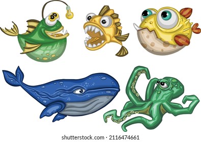 Set of sea vector hand drawn fishes