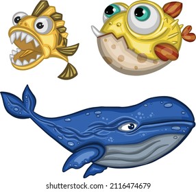 Set of sea vector hand drawn fishes