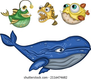 Set of sea vector hand drawn fishes