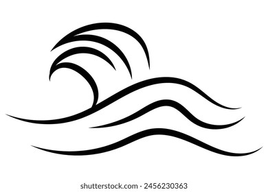 Set of Sea wave icon outlined. Various wave water lake river black. Vector Illustration.