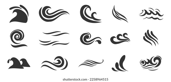 Set of sea wave icons. Water splash wave icons collection