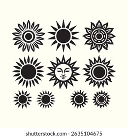 set of sea wave sunset logo icon silhouette symbols clipart, sunset logo concept

