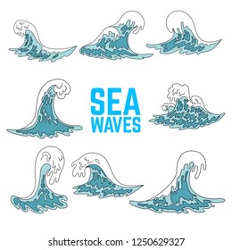 Set of sea waves illustrations. Design elements for poster, card, banner, flyer, emblem. Vector image