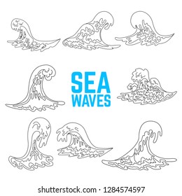 Set of sea waves illustrations. Design elements for poster, card, banner, flyer, emblem. Vector image