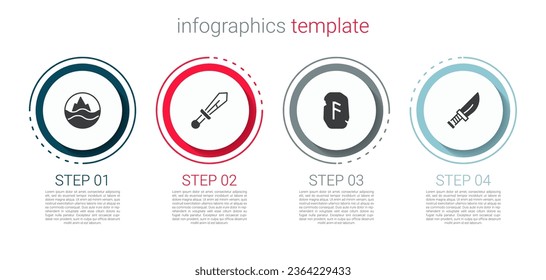 Set Sea and waves, Medieval sword, Magic rune and Dagger. Business infographic template. Vector