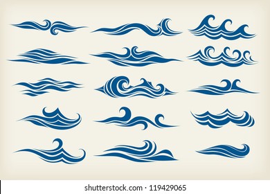 set from sea waves - stylized design