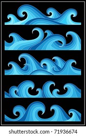 set from sea waves - stylized design