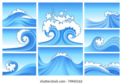 set from sea waves - stylized design