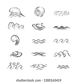 Set of sea waves. Surf waves isolated on white. Vector illustration.