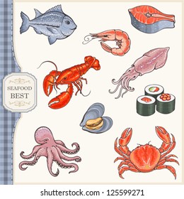 Set of seafood