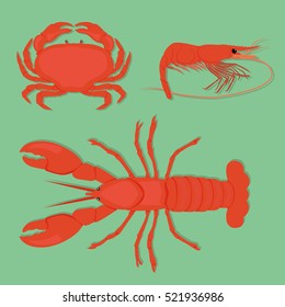 Set of seafood with crab, lobster shrimp