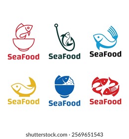 Set of Seafood, fish restaurant logo design illustration