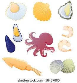 A set of seafood illustrations.