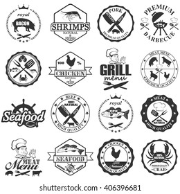 set of seafood labels and butcher shop labels. 