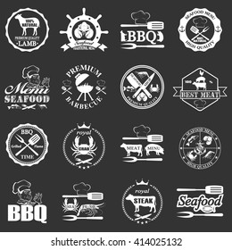 set of seafood labels and butcher shop labels. 