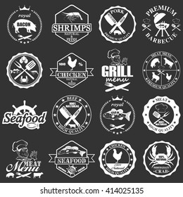 set of seafood labels and butcher shop labels. 