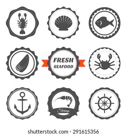 Set of seafood labels. Seafood logos and design elements. Vector illustration