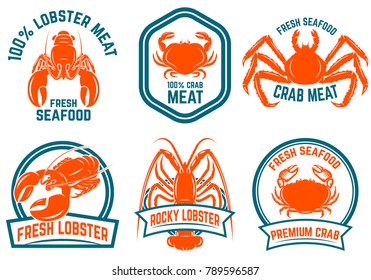 Set of seafood, lobster, crab meat isolated on white background. Design elements for logo,label, emblem, sign. Vector illustration