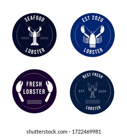 Set seafood logo with lobster, claws. Restaurant labels, round icon of menu, website, products, sticker. Vector illustration