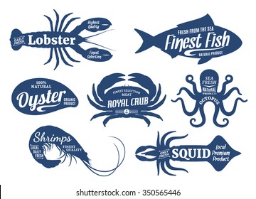 Set of seafood logo templates. Sea animals silhouettes collection