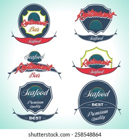 Set of Seafood Logos and Design Elements, Vector Illustrations.