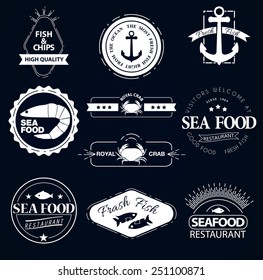 Set of seafood logos. Grill, crab, lobster, restaurant logo collection made in vector. Seafood badges, labels and design elements. Modern vector seafood logos