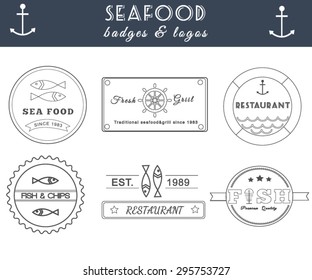 Set of seafood logos. Trendy logo collection made in vector. Seafood badges, labels and design elements. EPS 8.