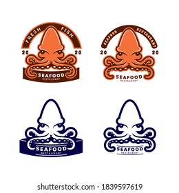 Set of seafood reastaurant logo, templates, badges and design elements. Vector illustration