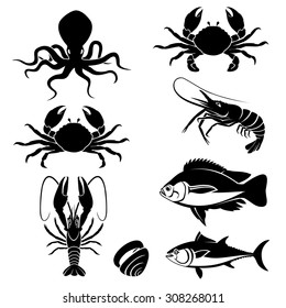 Set  seafood symbols vector.