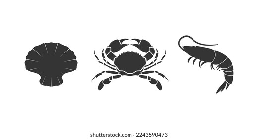 set of seafood symbol,shrimp,shelfish,crab silhoette