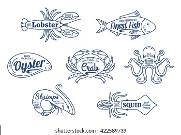 Set of seafood thin line icons collection