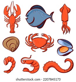 set of seafood vector hand drawn