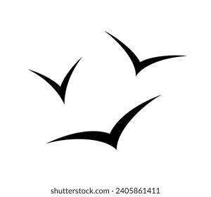 Set of seagull icons. Symbol of the sea and fishing. Attribute of a ship or lighthouse.