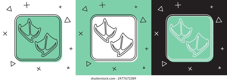 Set Seagull paw footprint icon isolated on white and green, black background.  Vector