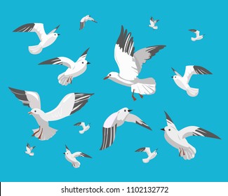 Set of seagull. Vector illustration. Isolated