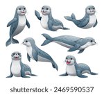 Set of seal in different poses. Vector cartoon illustration