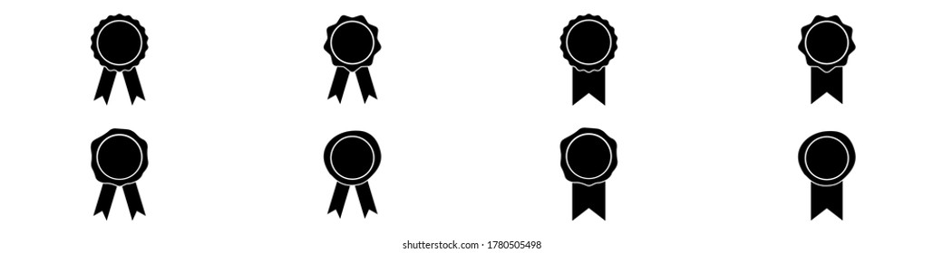 Set of seal icons. Classical stamp seals, badges and labels with ribbons. Vector Illustration 