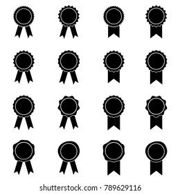 Set of seal icons. Classical stamp seals, badges and labels with ribbons. Vector Illustration 