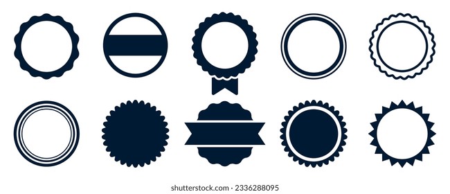 Set seal stamp badge round award icon, isolated empty blank labels circular stamps, circle approve quality and guarantee premium rubber sticker emblem – stock vector