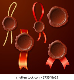 set of the sealing wax on the ribbon, vector illustration