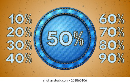 Set of seam discount percents for jeans label