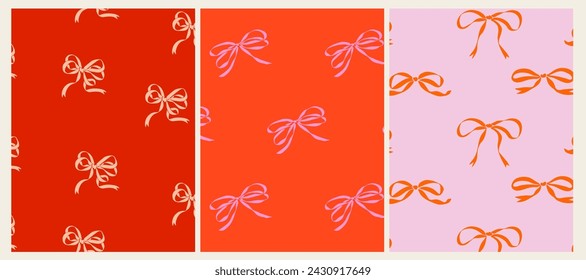 Set seamlees pattern Decorative bow. Wedding celebration, holiday, party decoration, gift, present concept