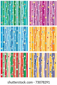 Set of seamless abstract background with geometrical figures and line. Vector illustration.