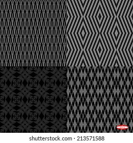 set of seamless abstract black grey pattern vector