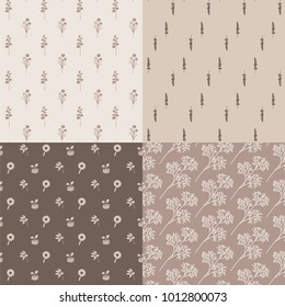 Set of seamless abstract floral pattern. Retro style. Vector illustration.