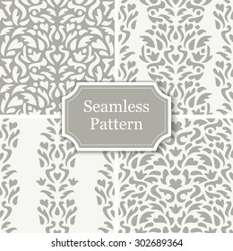 Set of seamless abstract floral patterns in gray colors.