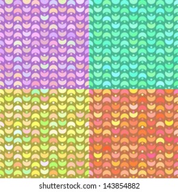 Set of seamless abstract geometric pattern with colored retro shapes